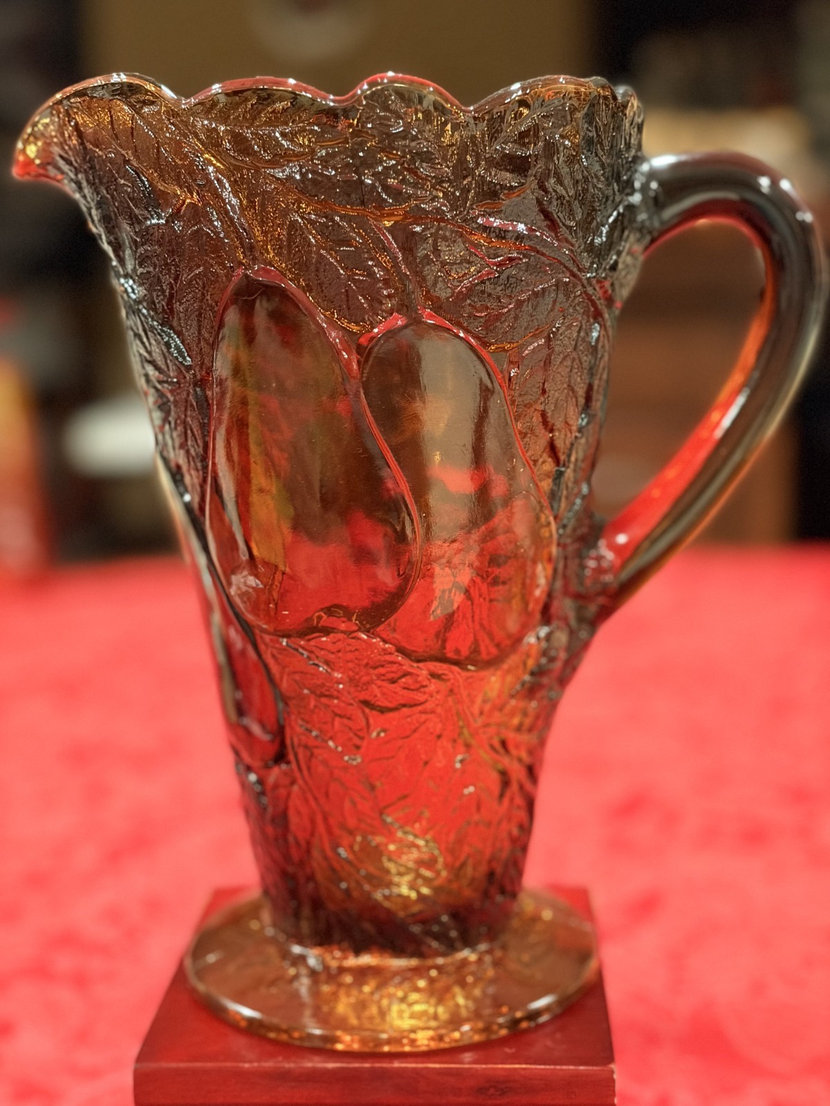 Vtg Tiara Indiana Glass Sweet Pear Burnt Honey Ambrina Pitcher & Glass 5 pc Glow