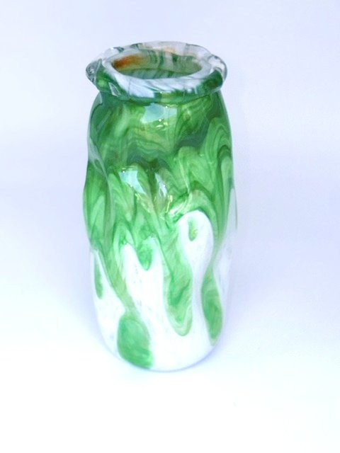 White Contemporary Vase With Green Lava Design. Saul Alcaraz