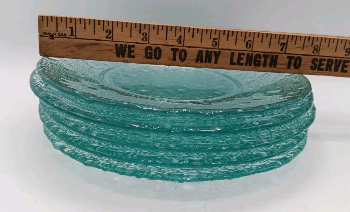 Vintage Pavel Panek Sklo Union Bubble Glass Salad Plate 8″ Aqua Teal Czech MCM