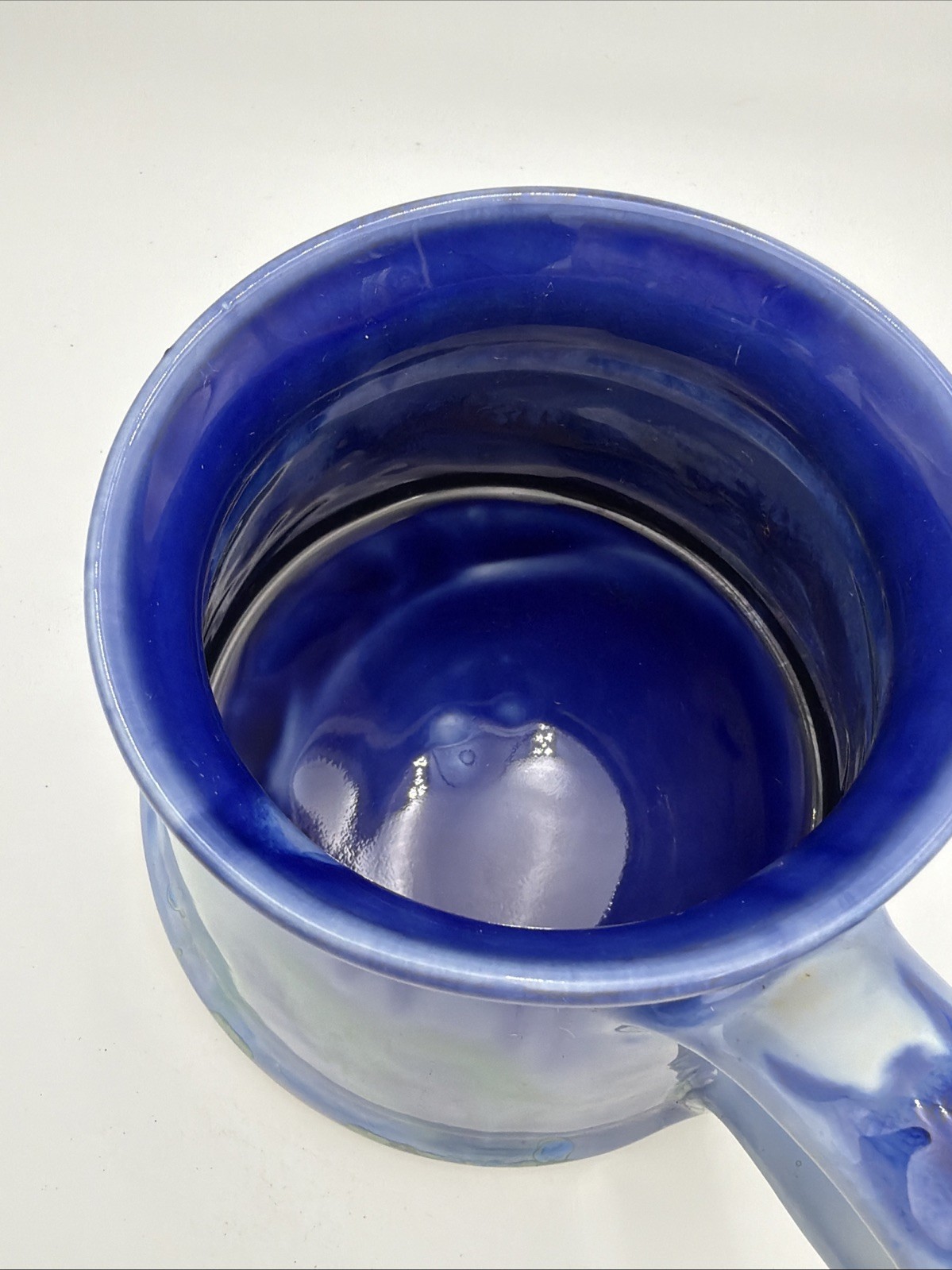 Edgecomb Potters Mug Soup Maine Studio Drip Glaze Blue & Green Tones Wide Bottom