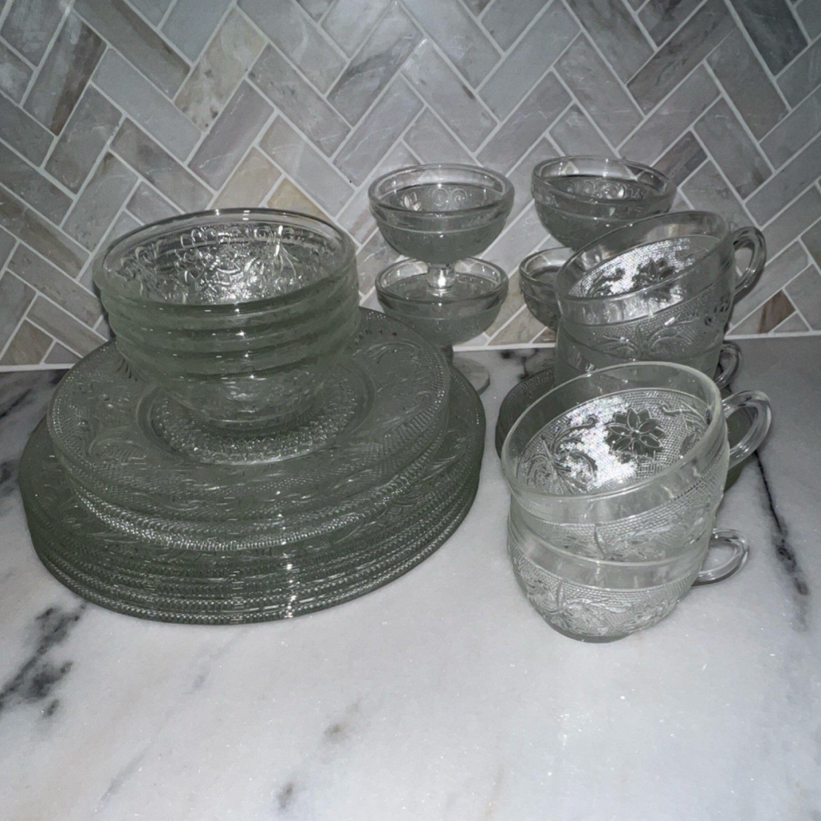Tiara Indiana Glass Pressed Glass Sandwich Clear Dinner Set – Cups, Bowls,Plates