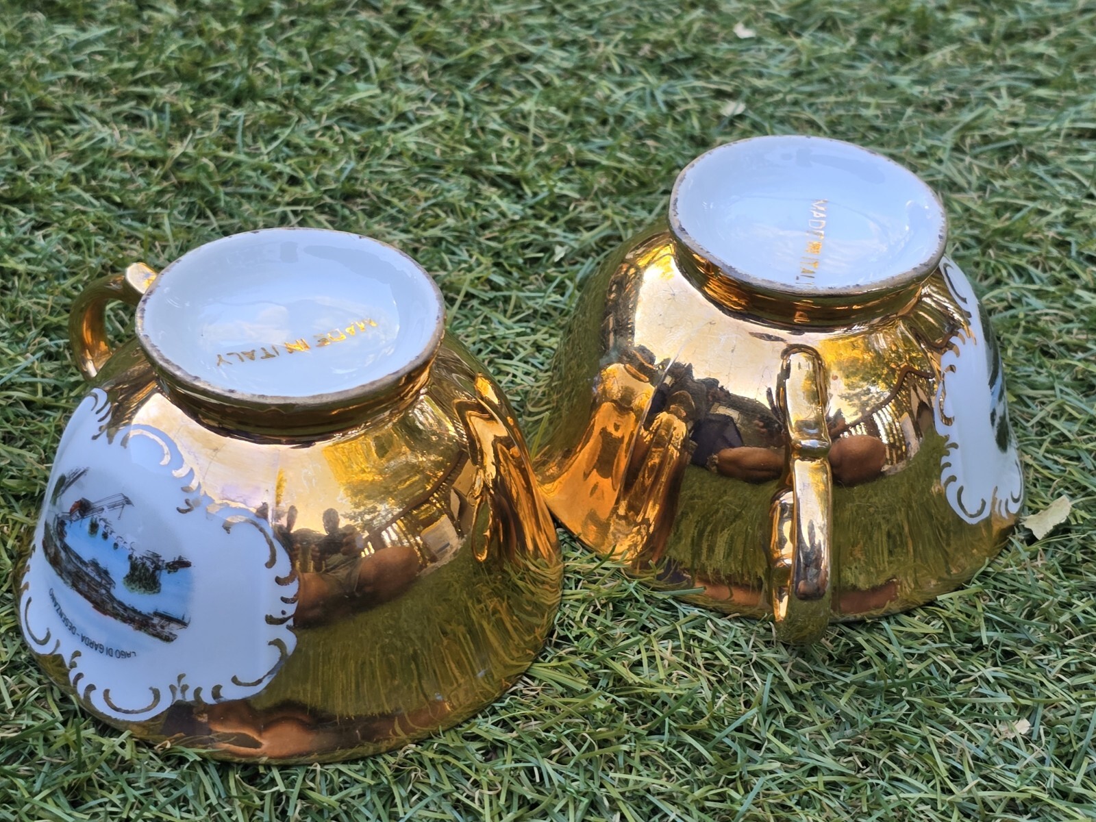 VTG 1960s Limone Castello MURANO GOLD PORCELAIN Tea Set 10 Piece 2 Cups 4 Plates
