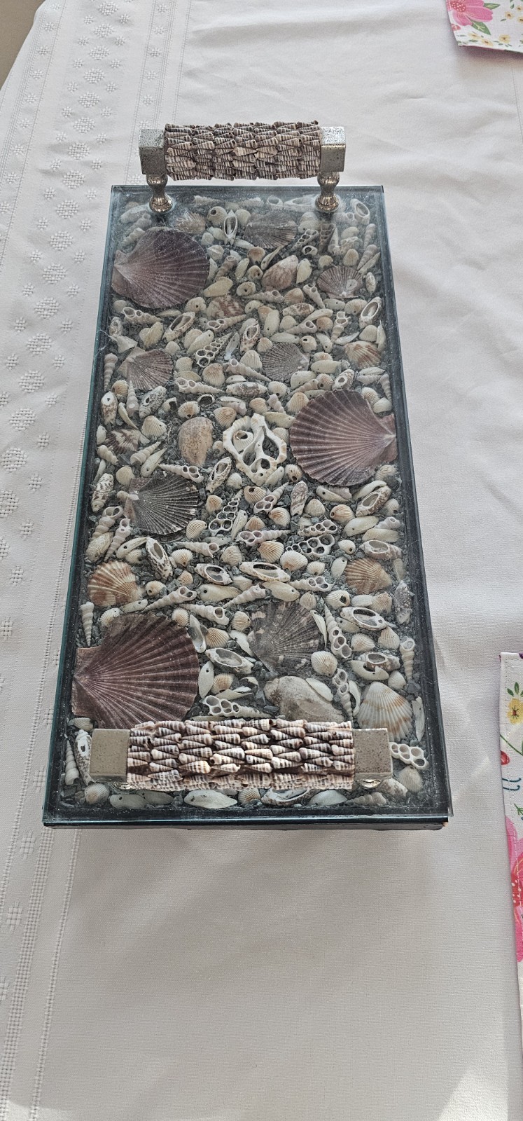 Shell handmade art rectangular glass tray, “close to the sea”💦