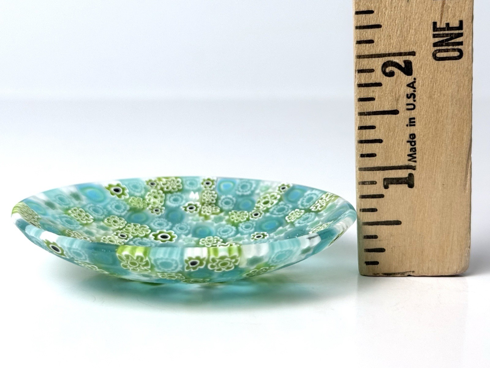 ERCOLE MORETTI Murano Millefiori Art Glass Dish Blue Green Plate Bowl Box COA
