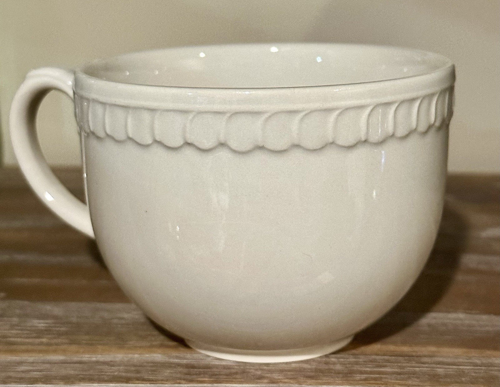 Portsmouth by Royal Stafford Flat Cup Ivory White Embossed Scalloped Edge b236