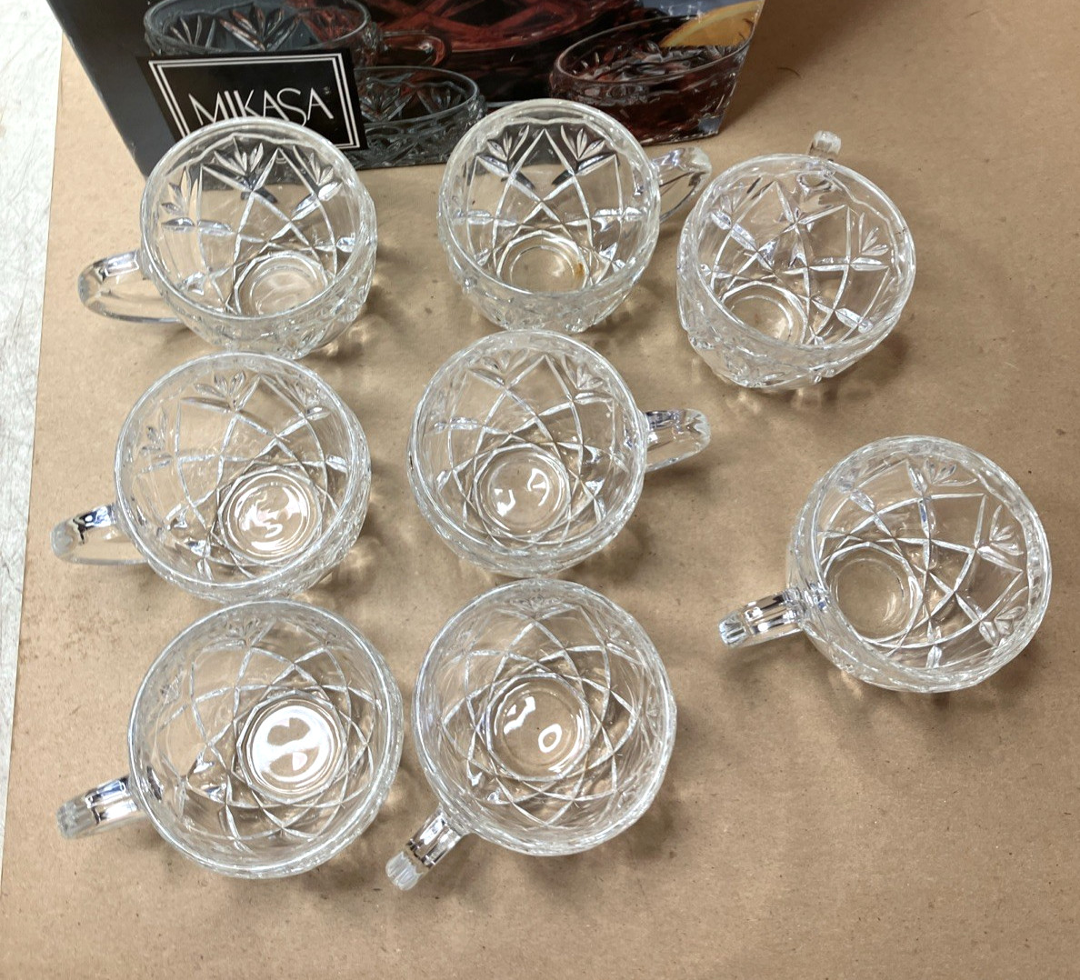 Mikasa Roxborough 9 Pc Punch Bowl Set Crystal Glass w/ Box SA809