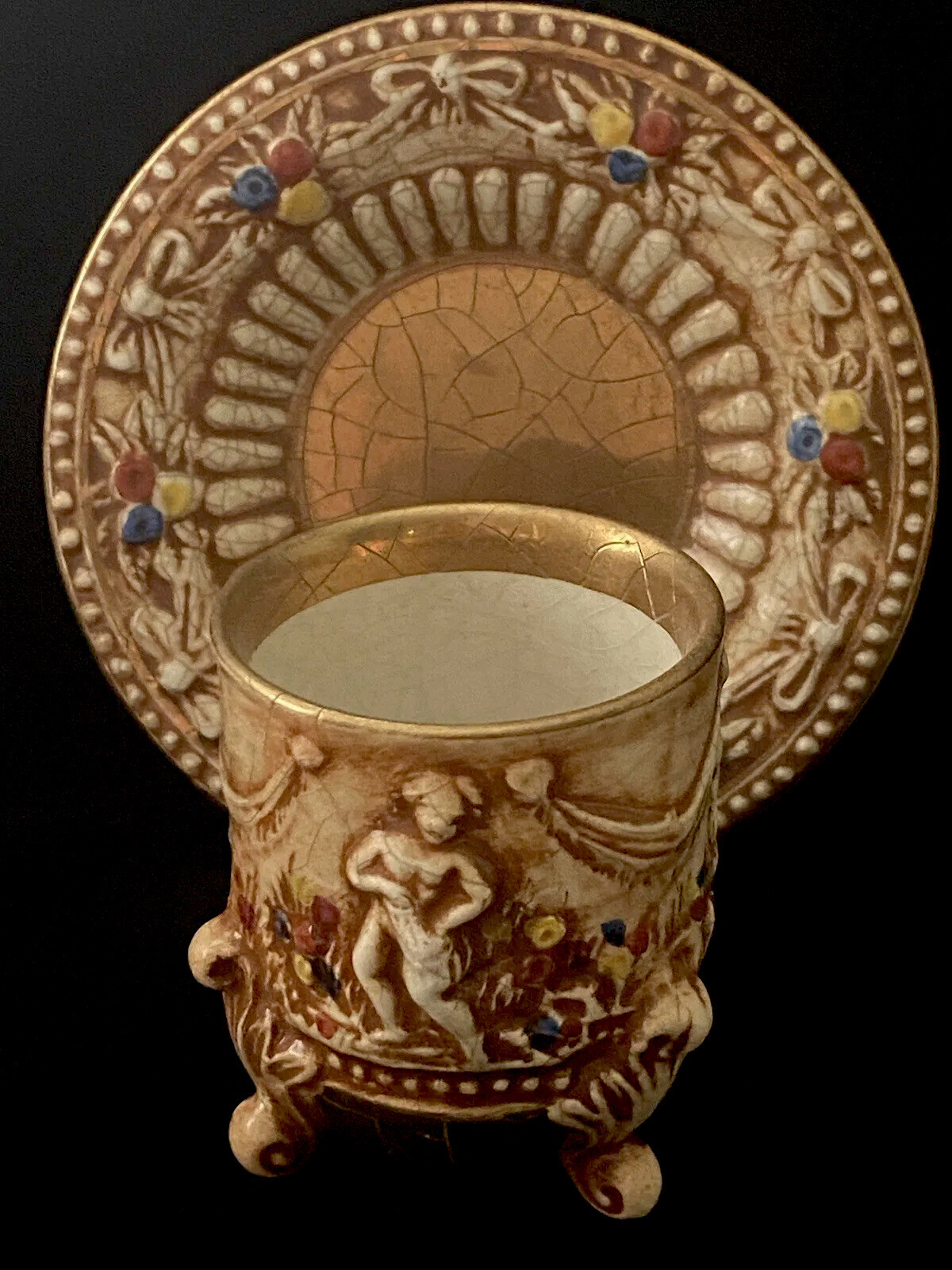 Rare Vintage CAPODIMONTE Hand-Painted DEMITASSE CUP & SAUCER ITALY #326