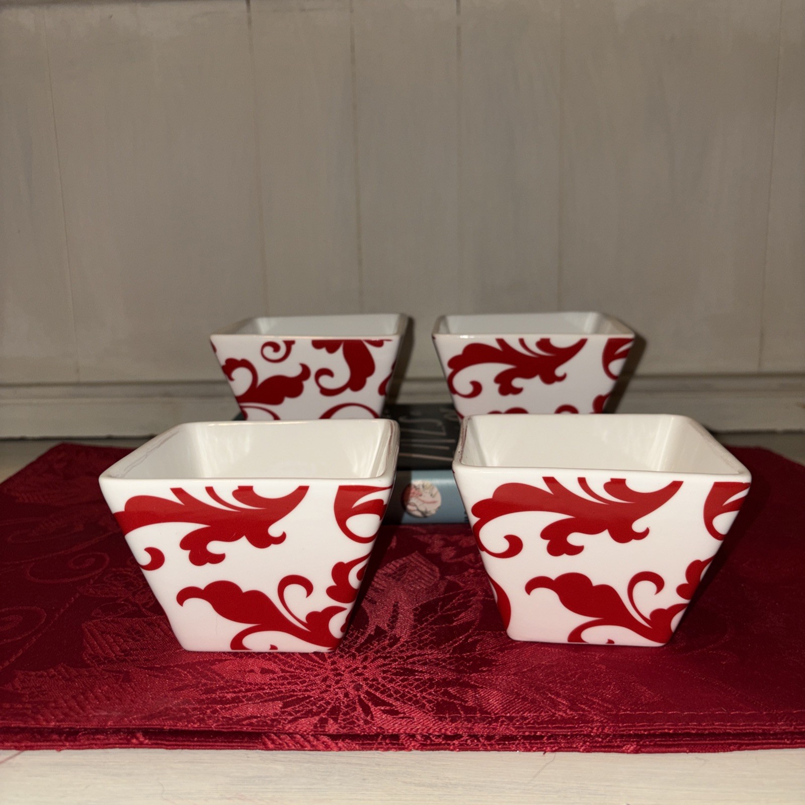 Ciroa Red Bowls Porcelain 4” Appetizer 4 Piece China Simple Serve Dessert Dip!