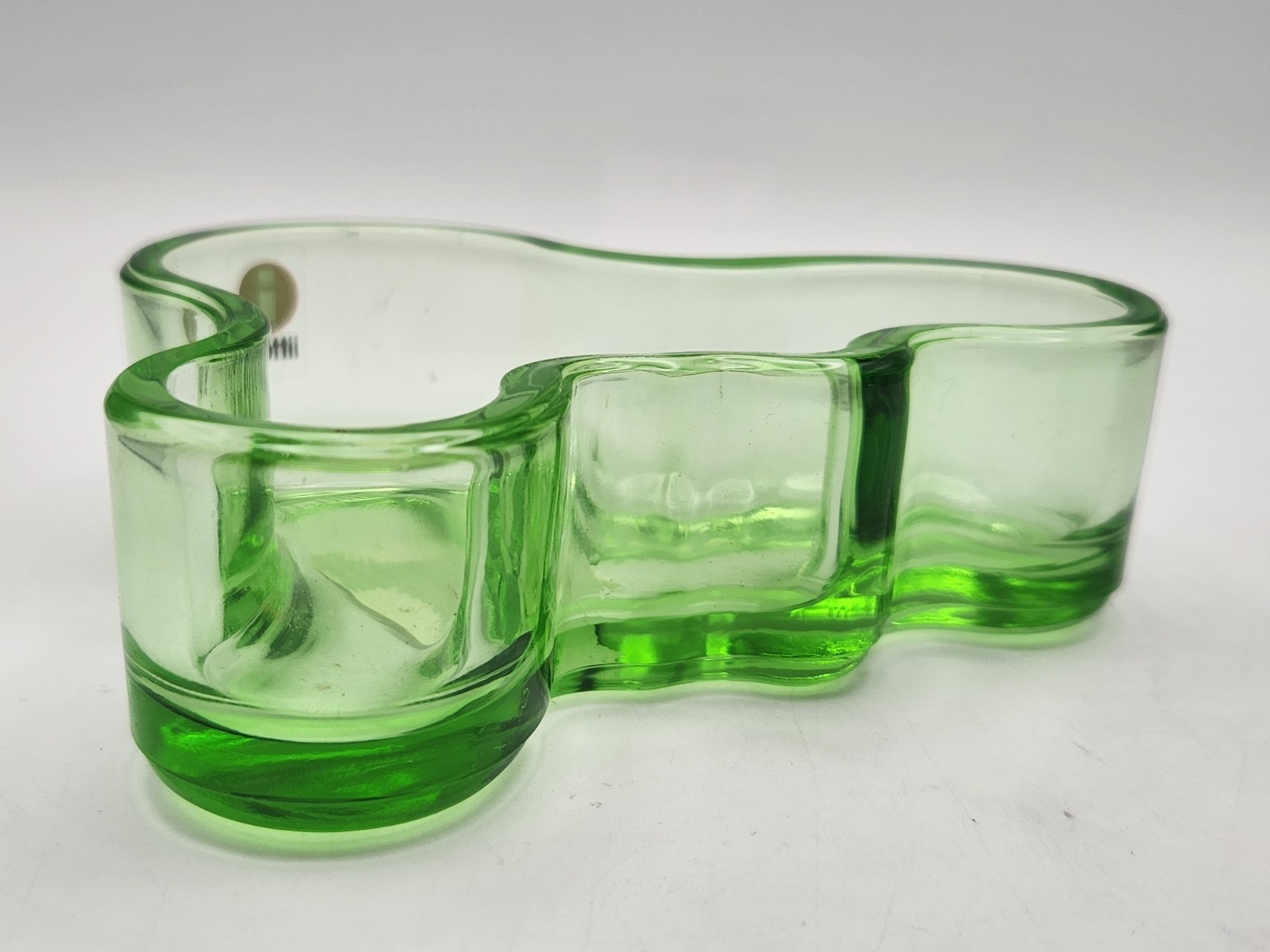 IITTALA Alvar Aalto Apple Green Glass 98mm Dish Bowl Asymmetrical Sticker