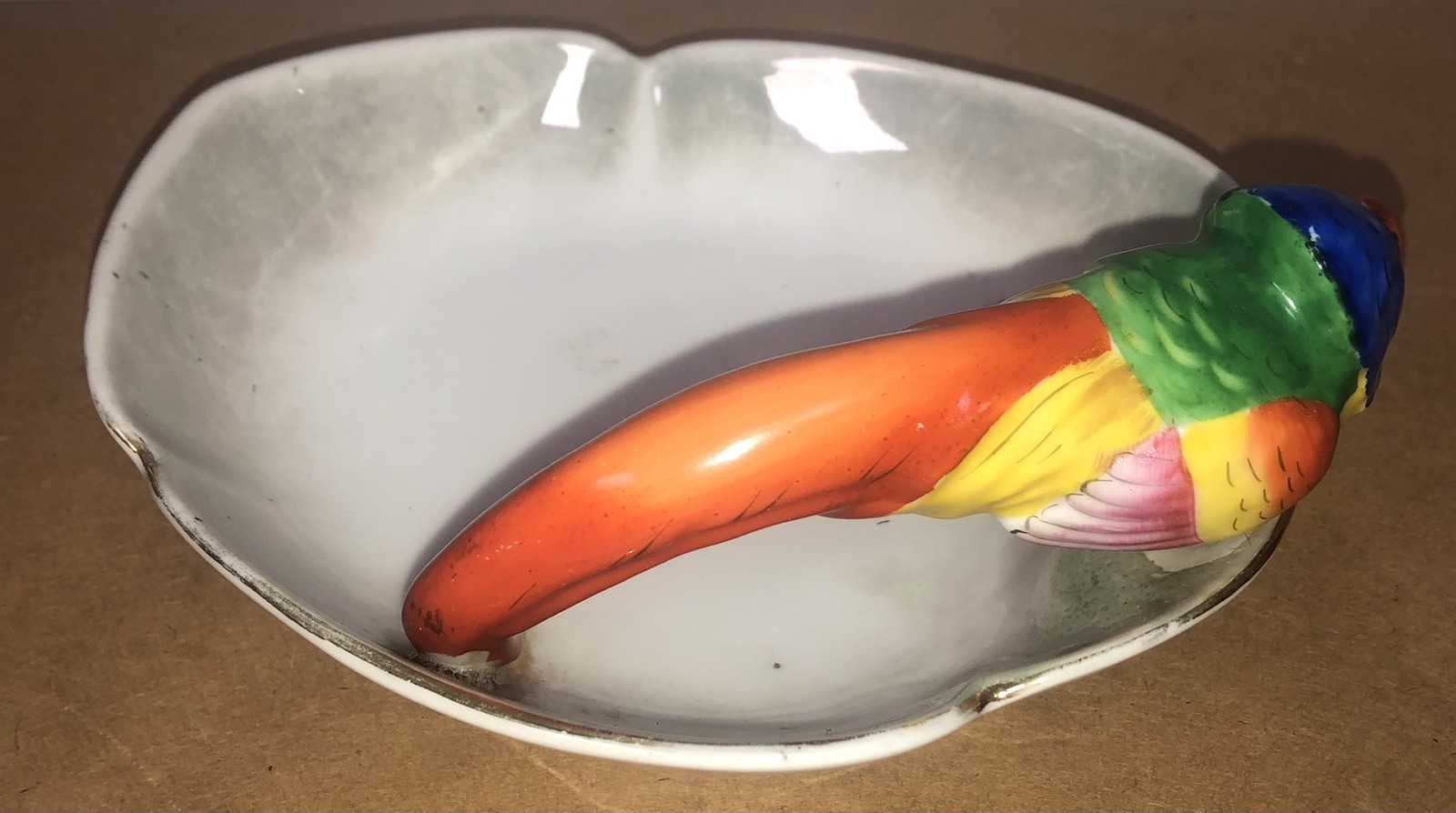 Vintage Noritake figural tropical bird Macaw, Parrot candy dish