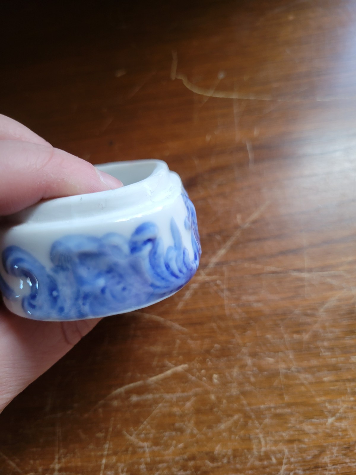 Delft Style Ceramic Trinket Box & Lid Handpainted Blue Holland Windmill 955