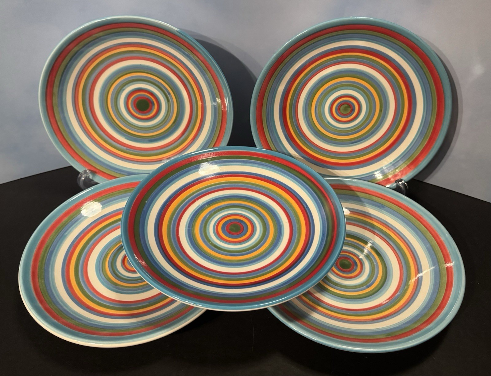 HOME Dessert Salad Plates TGT8 Concentric Multicolored Bands, Set of 5 ~PLS READ