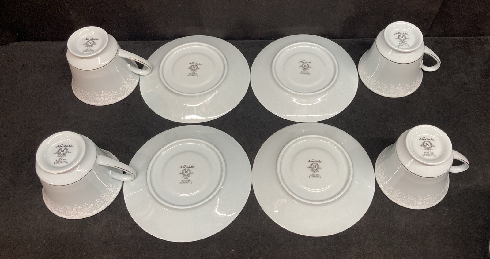 Noritake Fidelity 8003 Light Blue Cups & Saucers Set of 4