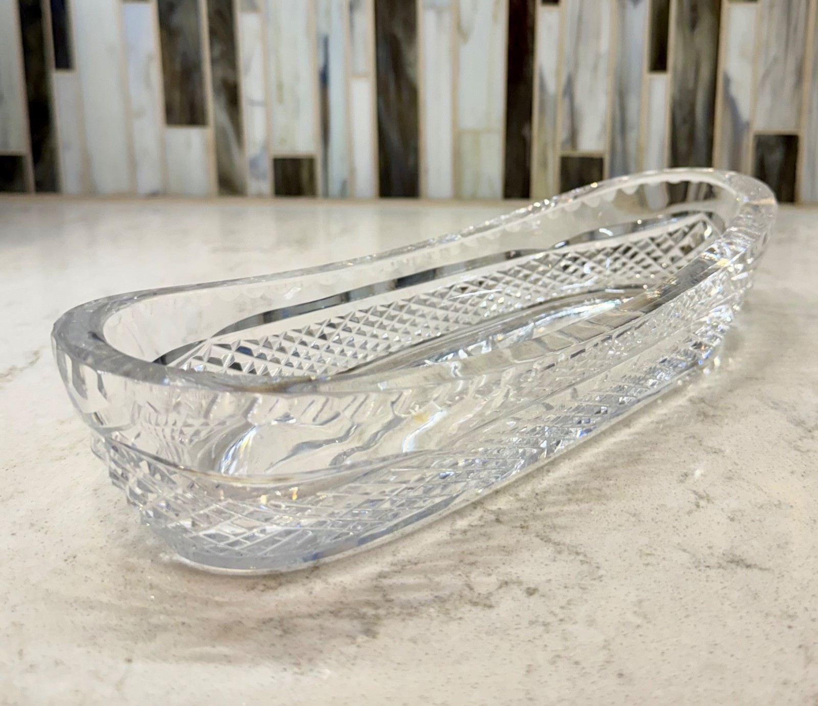 Waterford Crystal Lismore Celery / Relish Tray – Signed – Deep Cut Diamonds