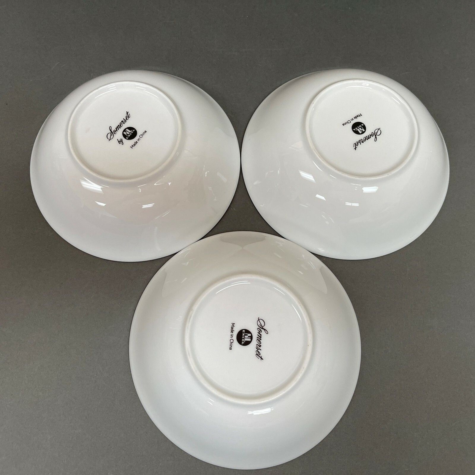 Somerset NL Excel Soup Cereal Bowl Floral White Blue Platinum Trim Lot of 3