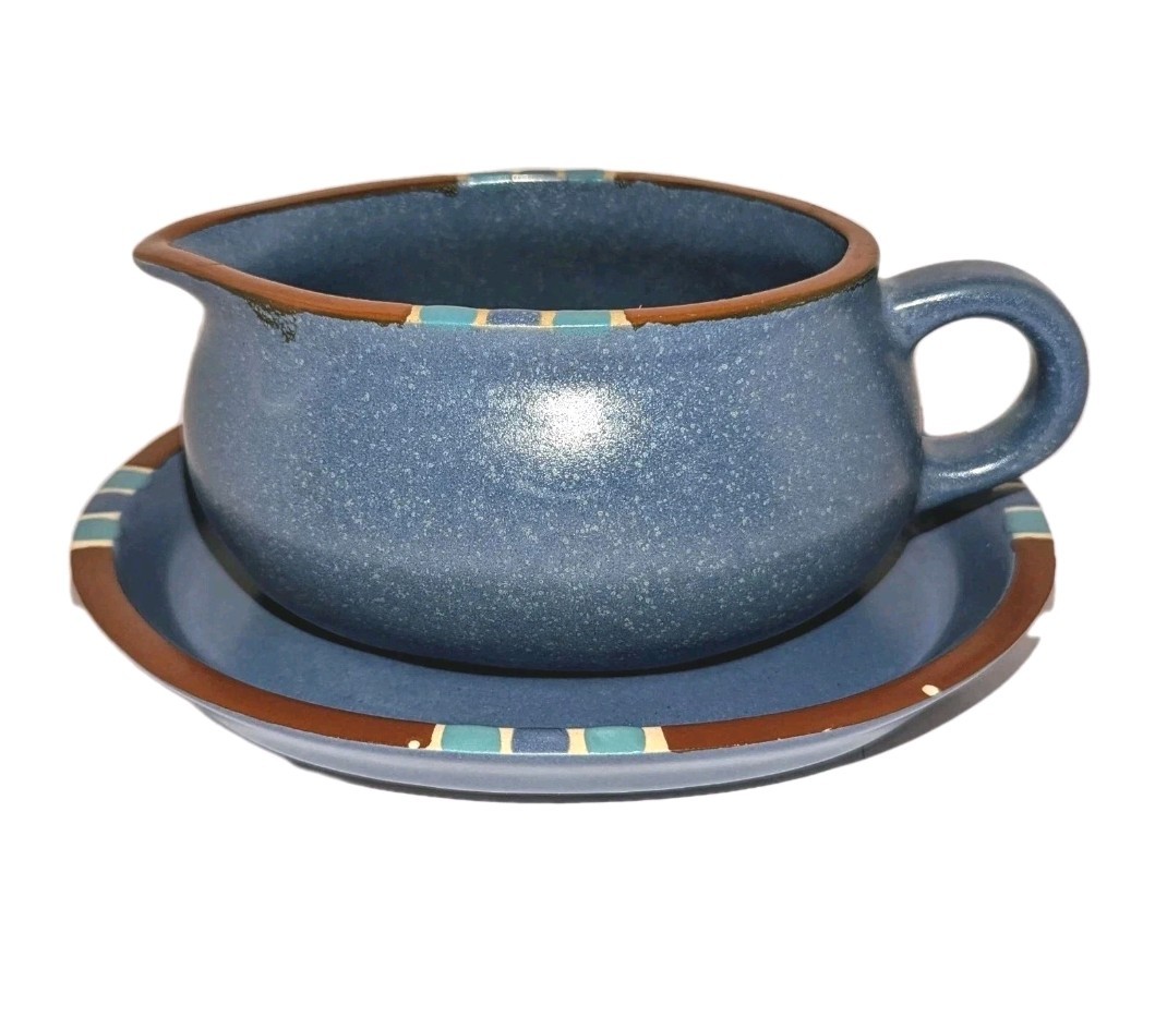 Vtg Dansk Mesa Sky Blue Gravy Boat Pitcher Server & Underplate Nice Condition