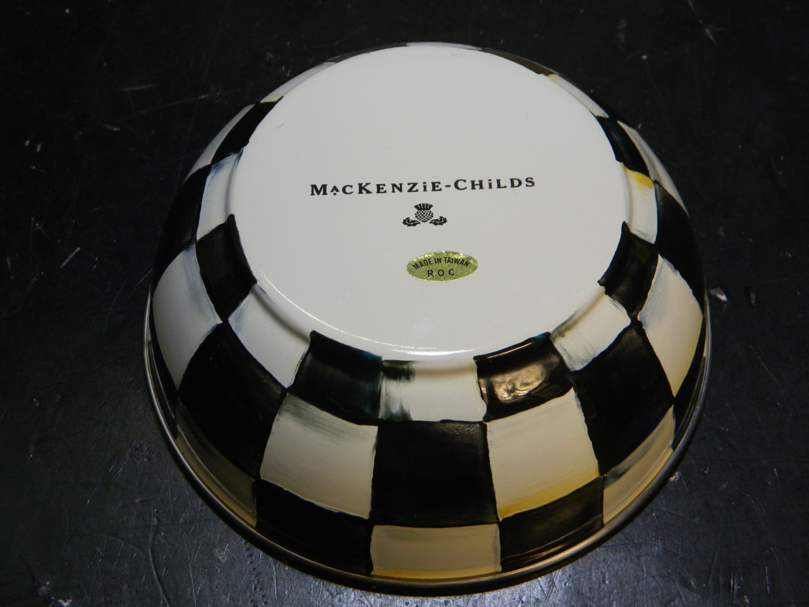 Mackenzie Childs Courtly Check Enameled Round Bowl 2.13″ x 5.94″ x 5.94″ NIB
