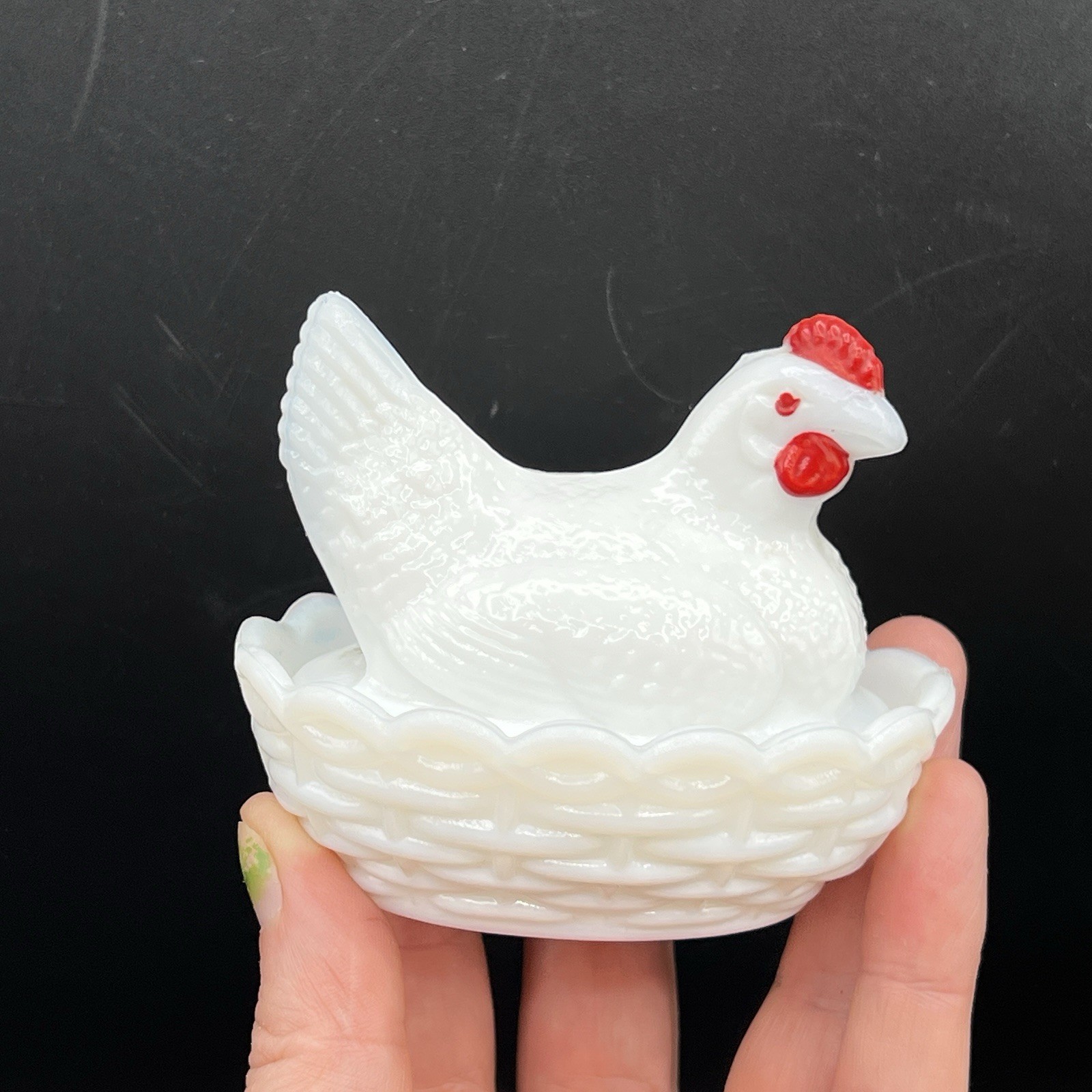 VTG Westmoreland Hen on Nest Covered Dish White Red Milk Glass Set Of 2