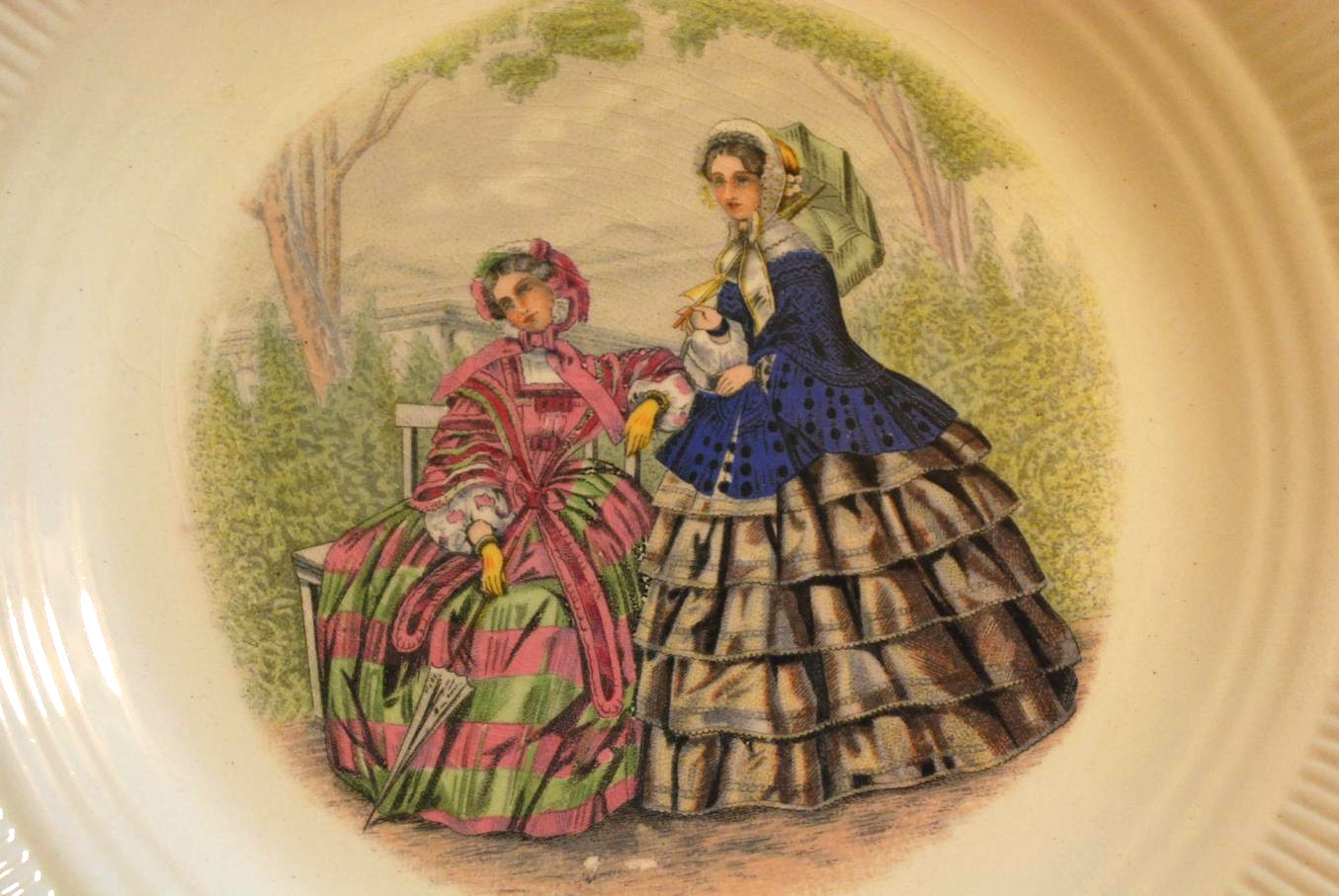 Vintage Set 6 GODEY PRINTS Luncheon Plates 9.25″ Ribbed SALEM CHINA 3 Designs