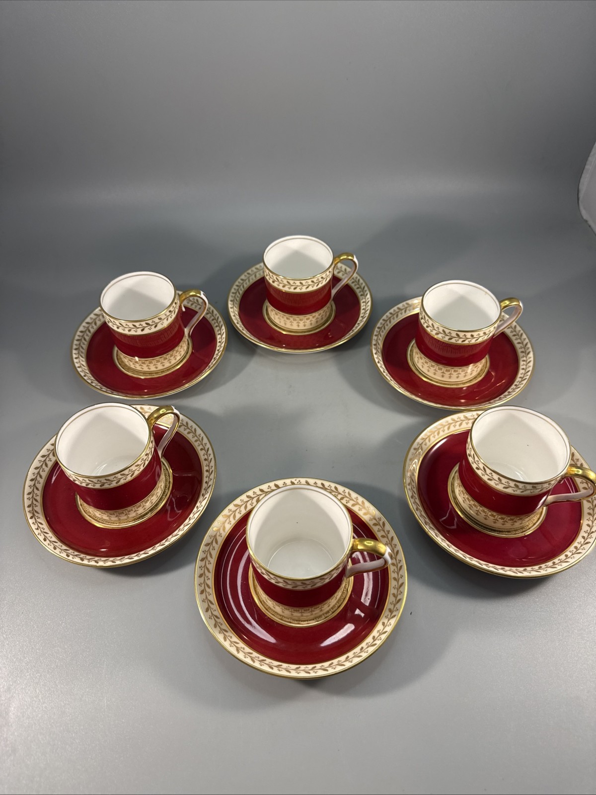 Set-6 Royal Staffordshire Demitasse Cup & Saucer Sets Burgundy Gold A15242