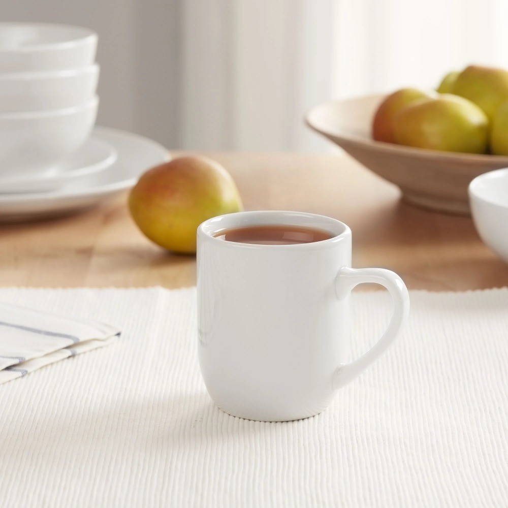 Glazed White Stoneware 12 Ounce Mugs 6 Pack Set of Dishwasher Safe Coffee Cups