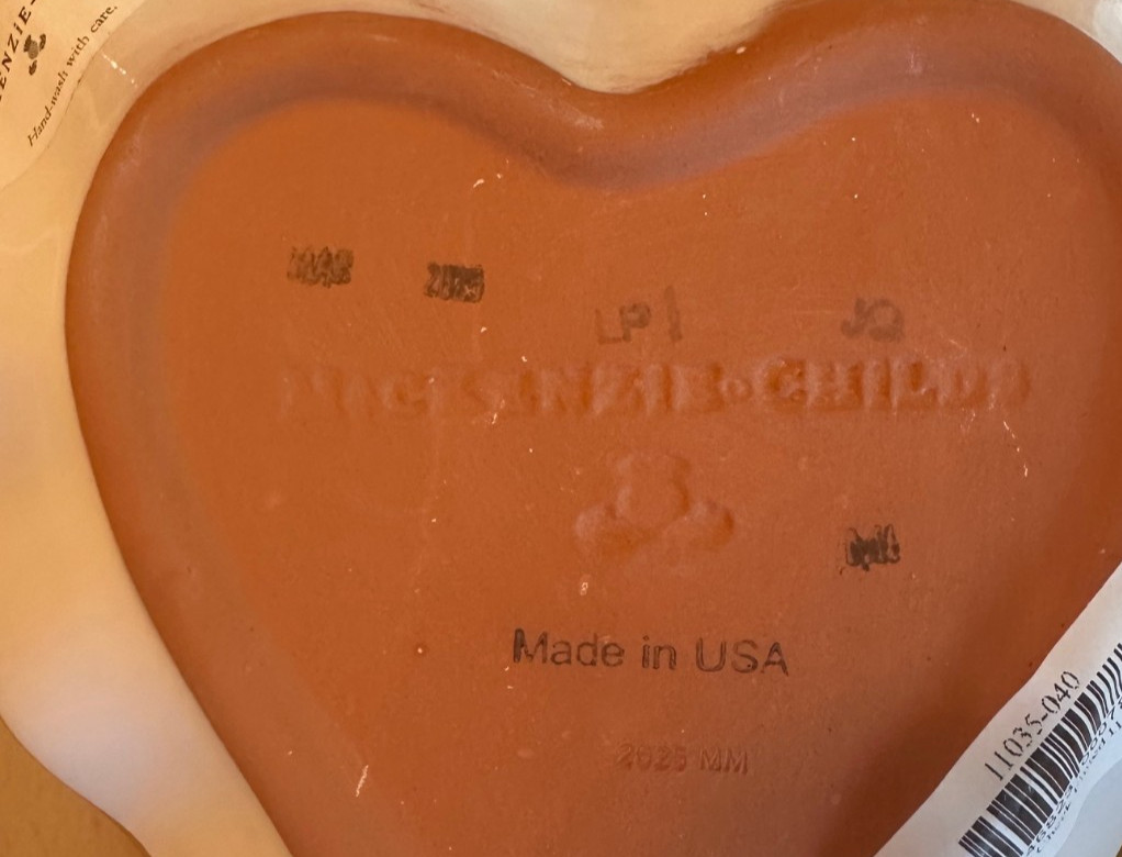 NEW W TAG Ceramic McKenzie-Childs Courtly Check Fluted Heart Plate; 6” By 6.5”