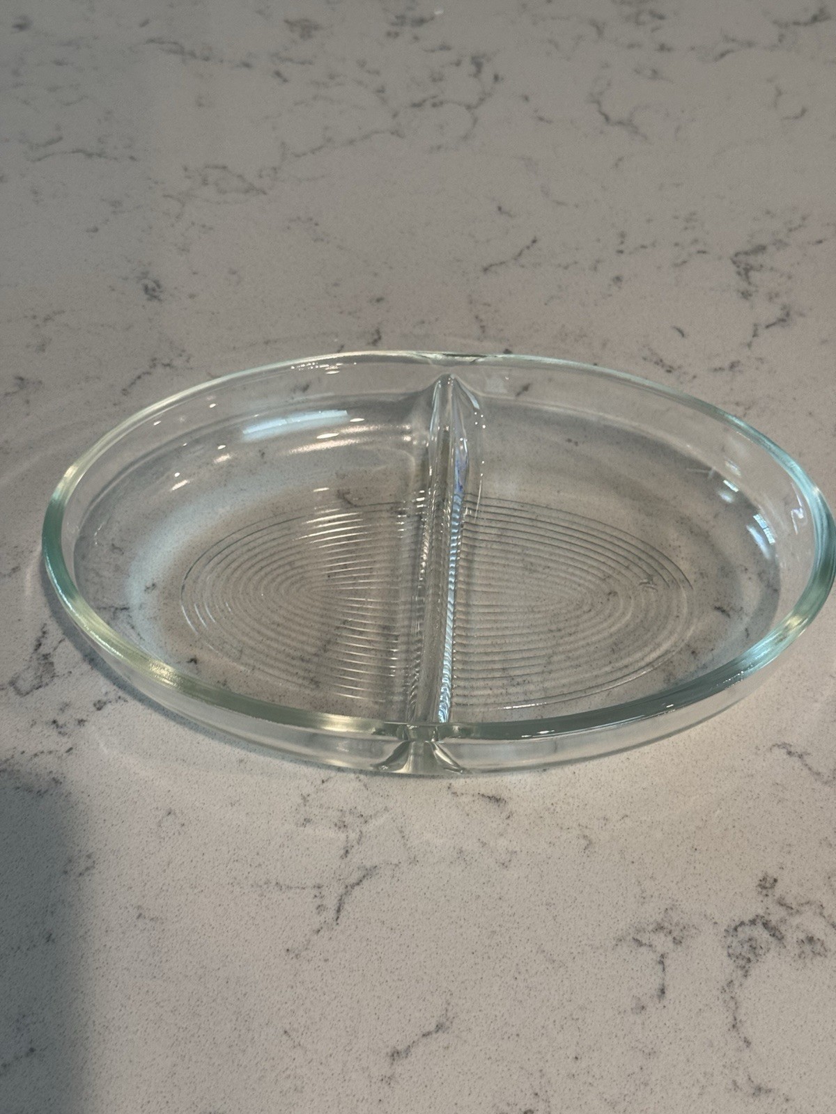 Vintage Glasbake 558 Divided Glass Baking Relish Serving Ribbed Dish Made in USA