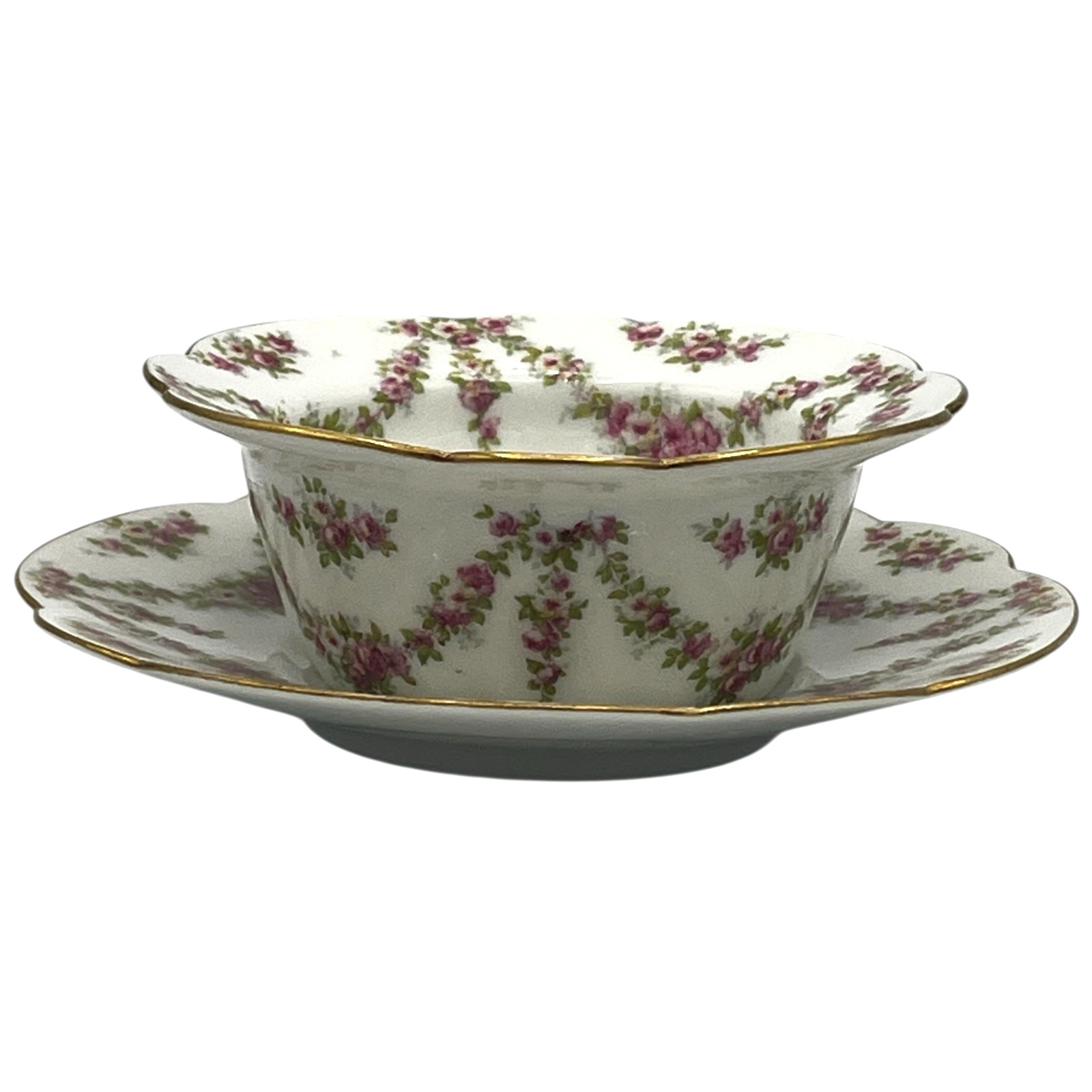 Antique T & V Limoges France Pink Rose Garland Berry Dessert Sets Bowl & Plate