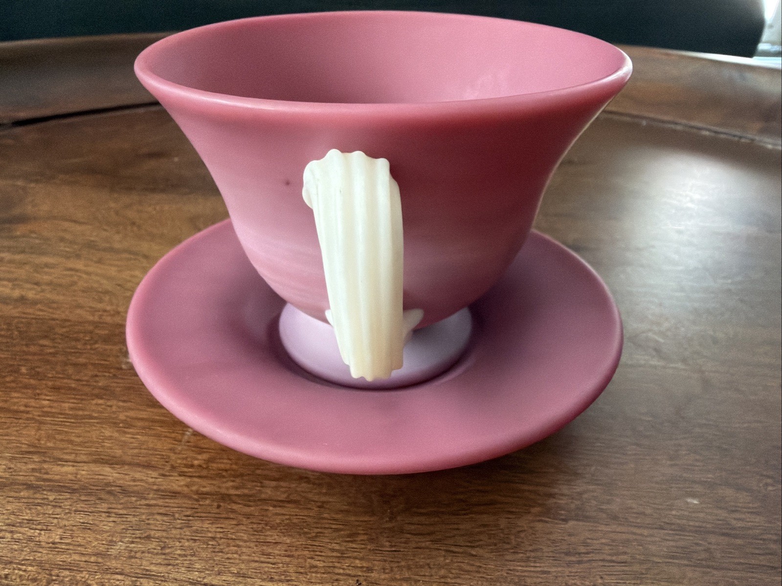 Vintage PINK PAIRPOINT Peach Blow Glass Cup & Saucer Matte Satin Made USA READ