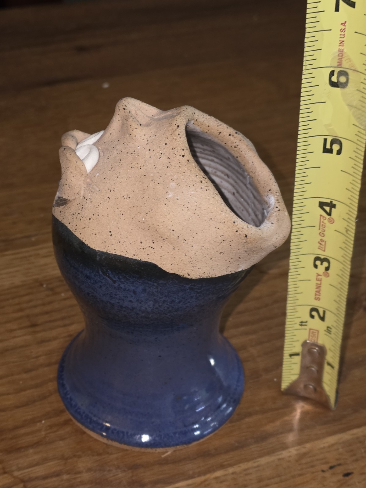Vintage Pottery Vase Signed Ugly Funny Face 3D Stoneware Wide Mouth