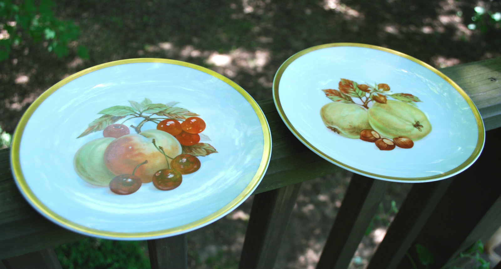 Vintage Set 2 DECORATIVE PLATES/ PEACH & APPLE Bavaria Jaeger Germany Porcelain