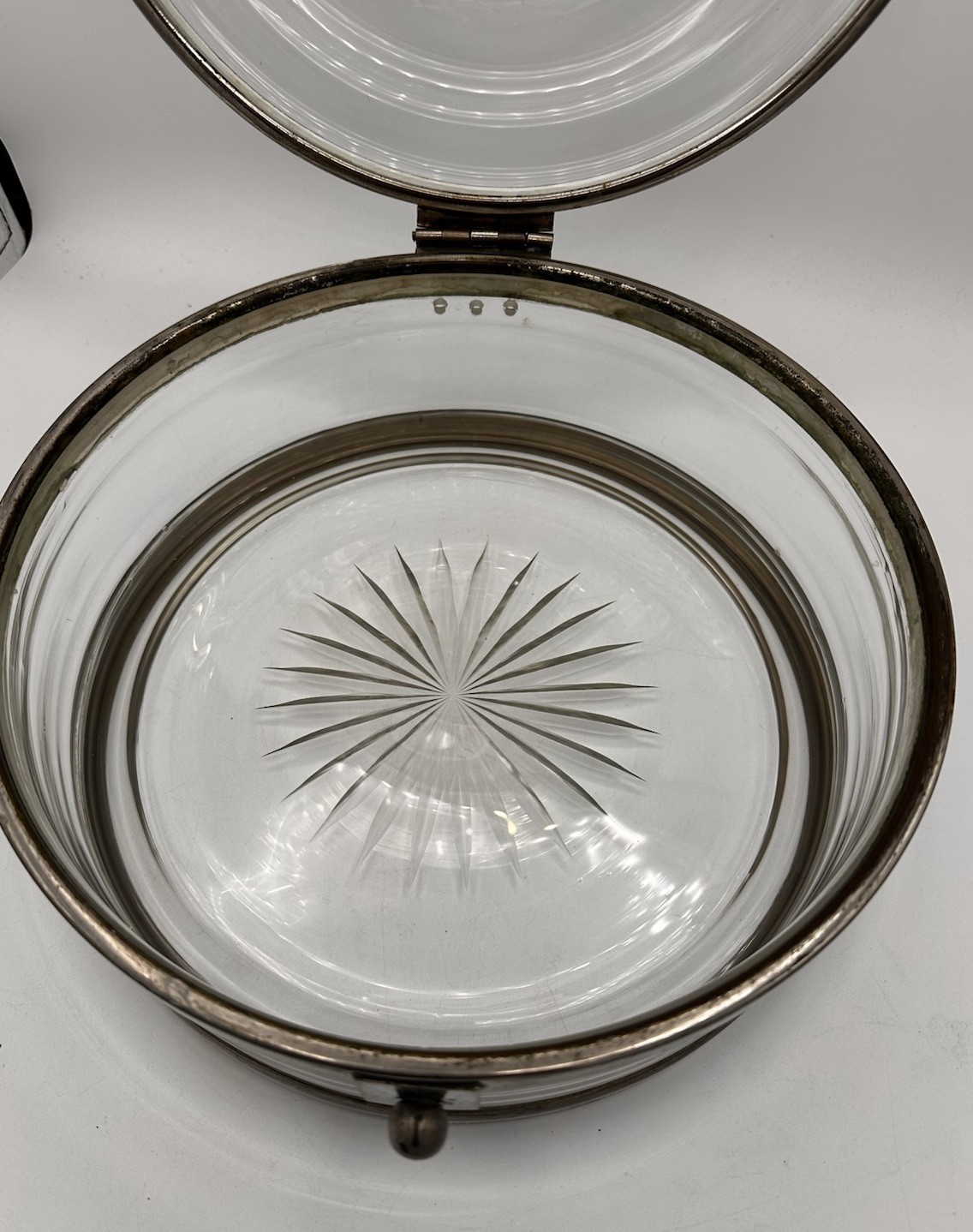 VTG Rare Austrian Covered Glass & Metal 10” Dish Starburst Cut Glass G. ST. MCM