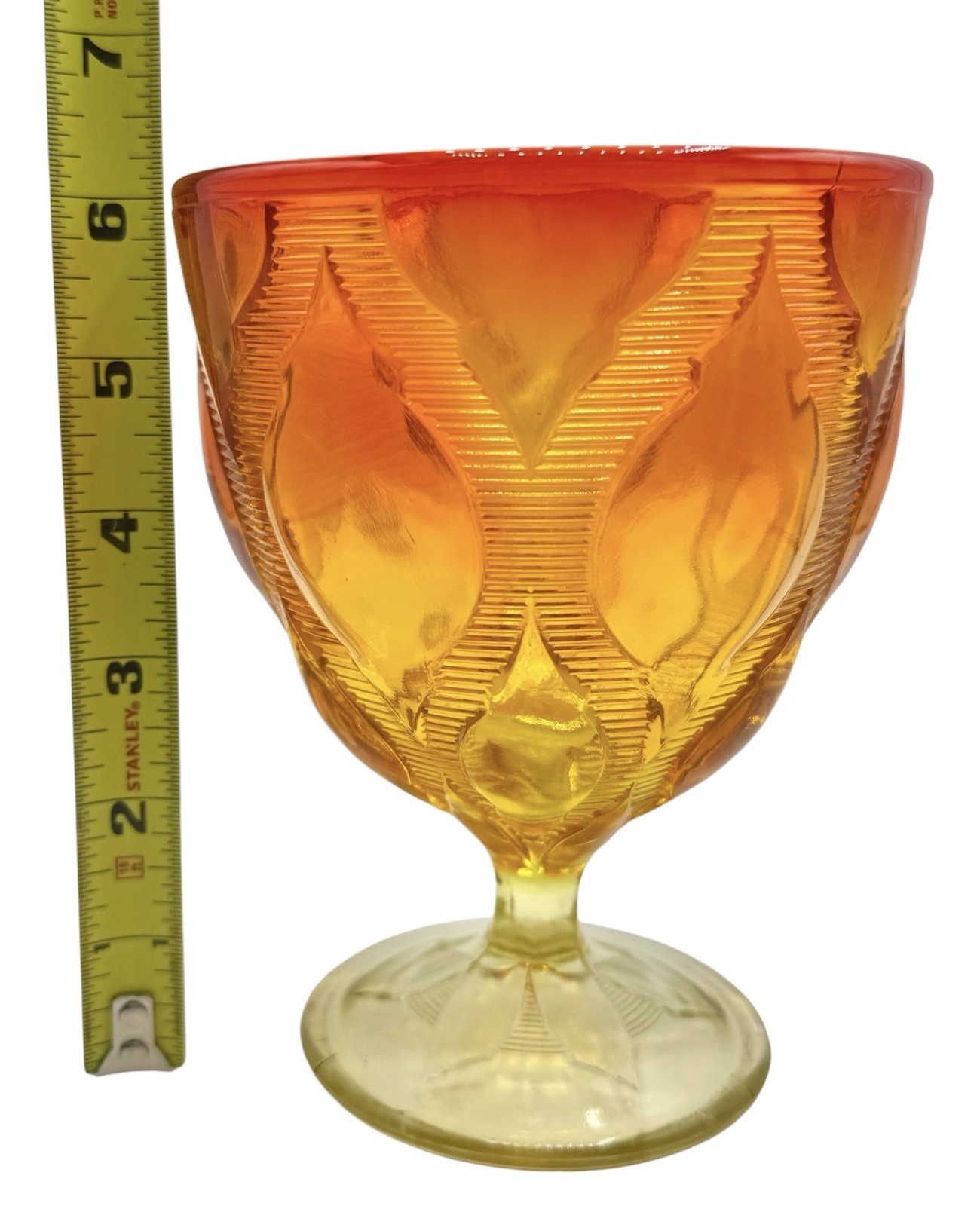 Vintage Mid Century Art Glass Amberina Pedestal Compote Candy Dish Orange 6.25”