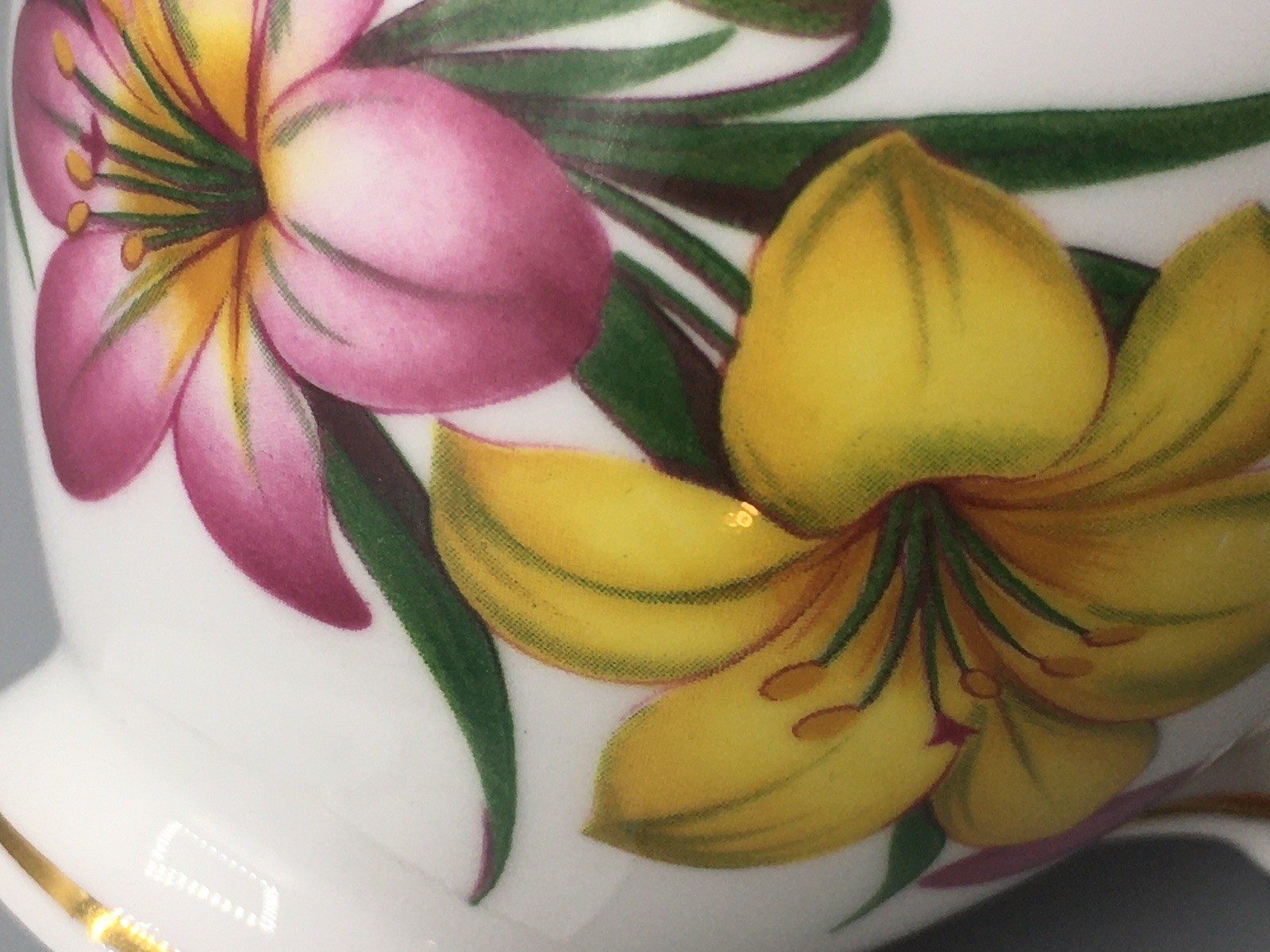 Royal Vale Bone China Lilly’s Yellow & Red Floral Teacup & Saucer Vintage