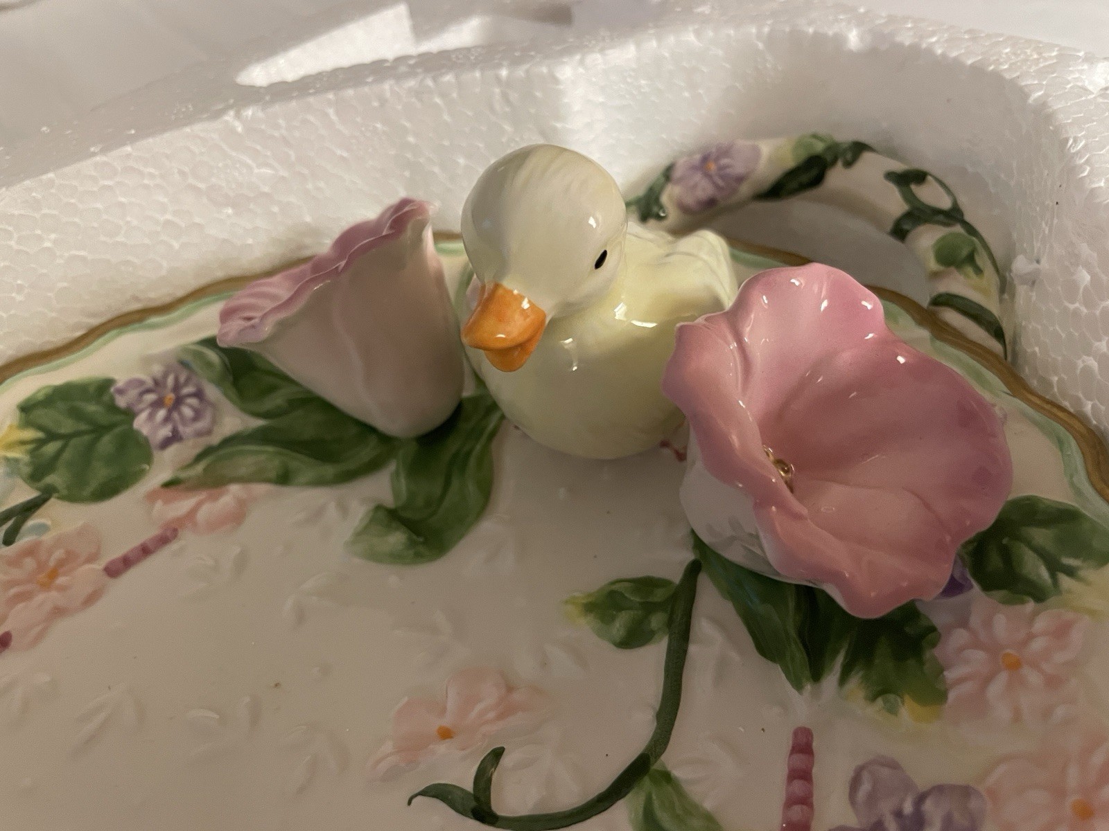 AVON Easter Spring Serving Platter China Tray Plate Flowers Duck Pastel Vtg 2001