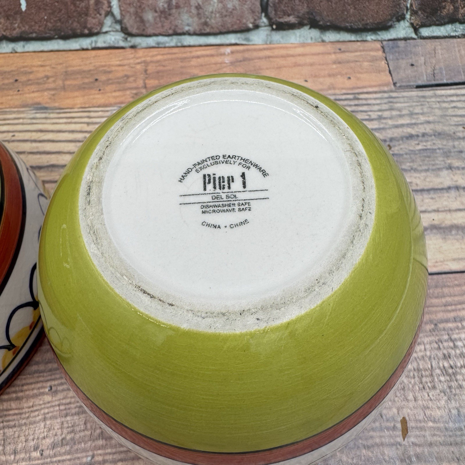 Pier 1 Del Sol 6″ Soup Cereal Bowls Hand Painted Earthenware Set of 2 Fiesta