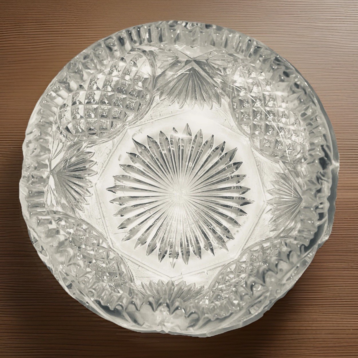 American Brilliant Period Antique Hand Cut Star Hobstar Sawtooth Rim Bowl