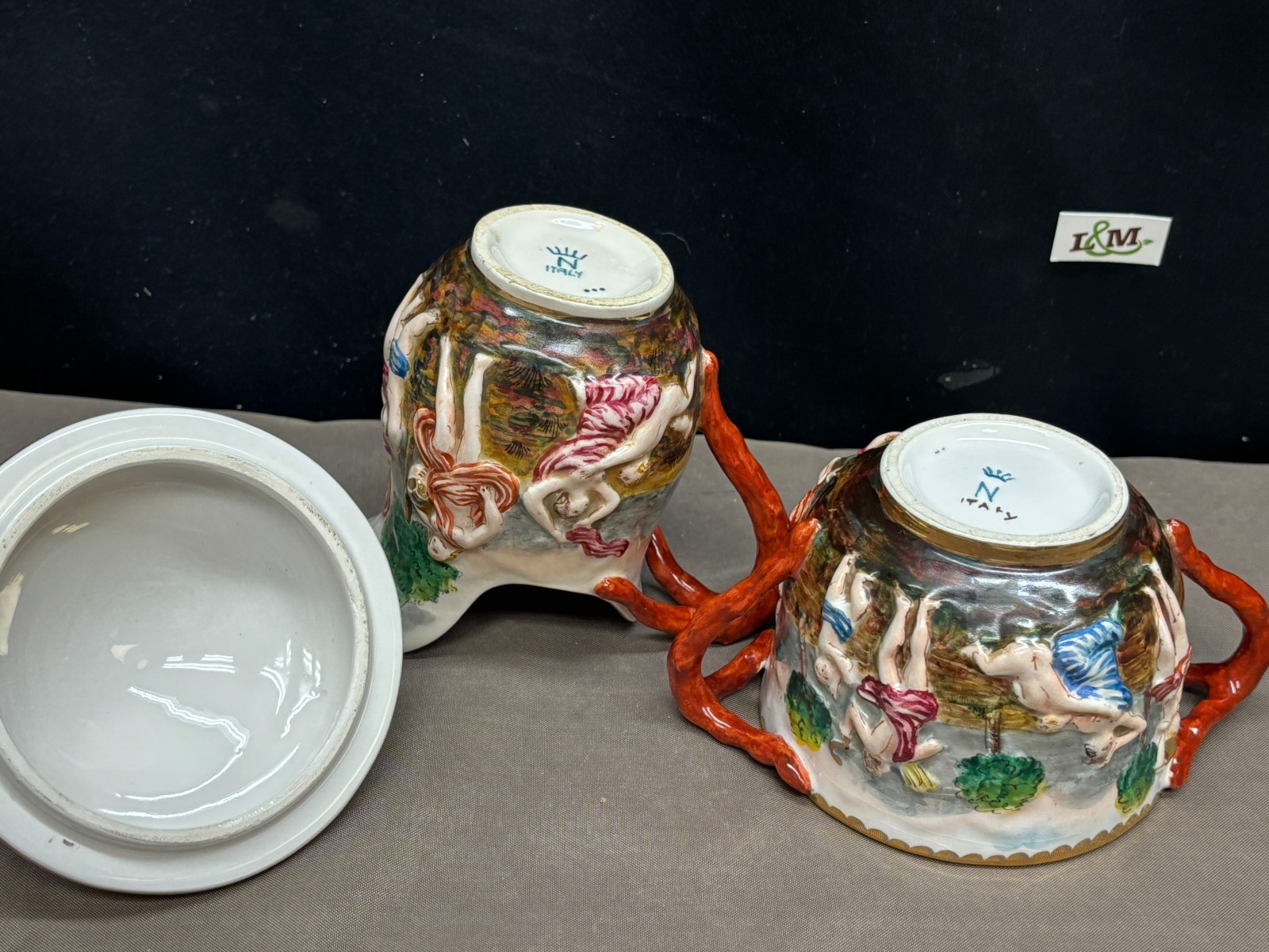 Capodimonte “CHERUBS” Antique Porcelain ~ Creamer & Sugar Bowl w/Lid (Italy)