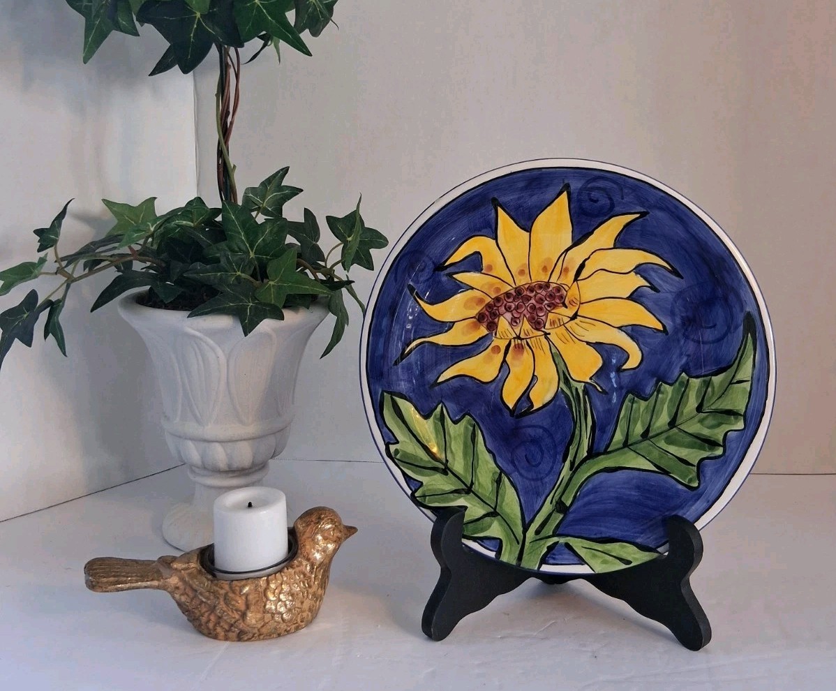 Vintage “Tika Lotus International” Brand Sunflower Plate; Cobalt Blue & Yellow