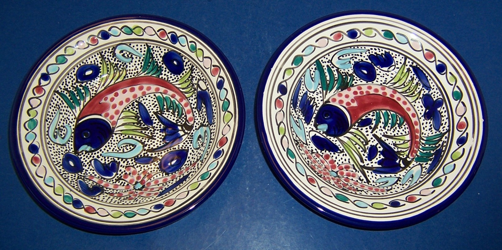 Le Souk Ceramique Fish 4 Pasta Bowls (9”) Soup Salad Hand Painted Tunisia NICE