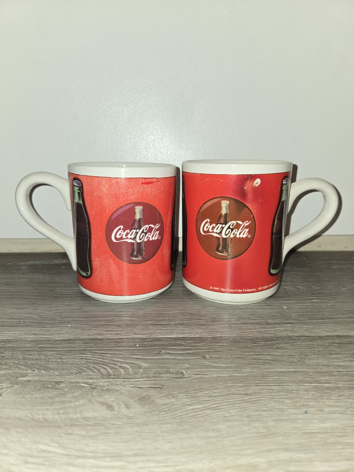 Vintage 1997-98 Ceramic Coca Cola Advertising Coffee Mugs- Glass Bottle-lot Of 2