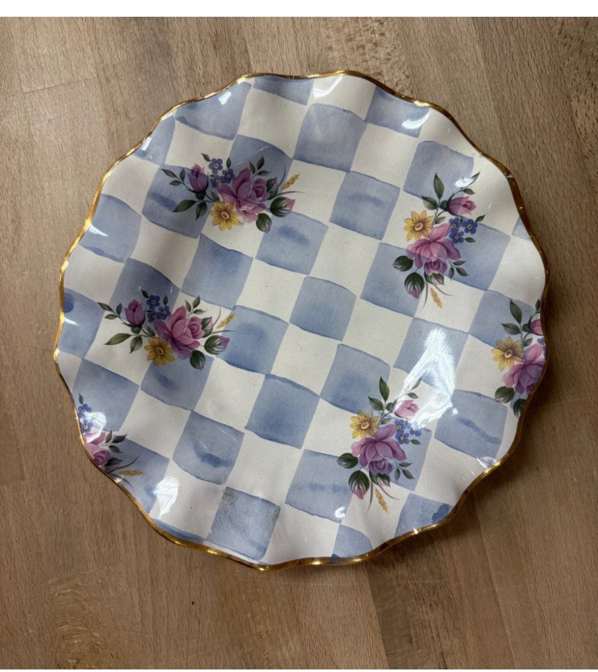 1 Mckenzie Childs blue honeymoon Morning Glory 9″ Fluted Luncheon Plate 6 avl