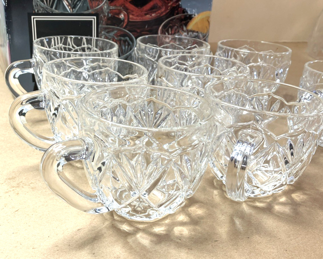 Mikasa Roxborough 9 Pc Punch Bowl Set Crystal Glass w/ Box SA809