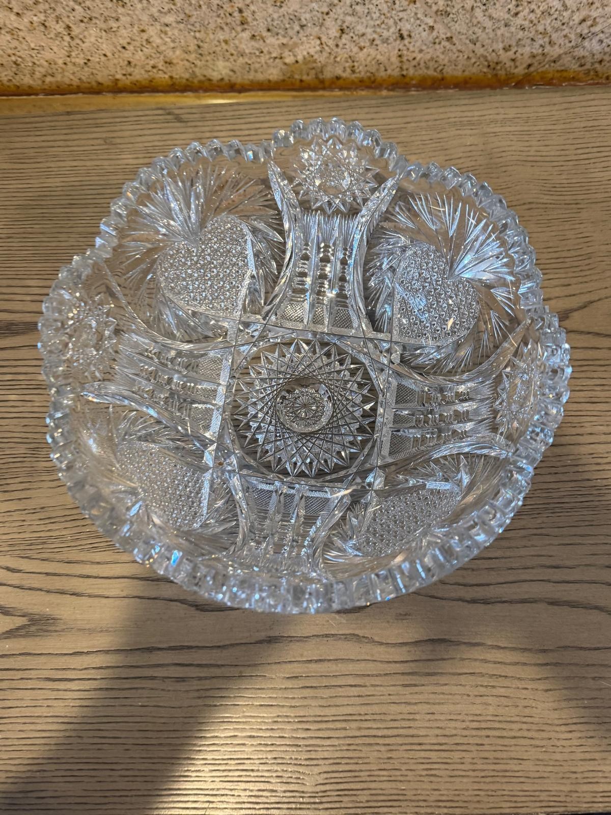 Vintage Heavy Cut Crystal Glass Round Serving Bowl Scalloped Edge 9″ x 4″