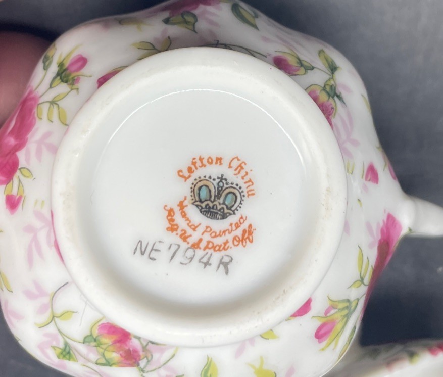 Vintage Lefton Rose Chintz Gold Leaf China Creamer and Sugar Bowl with Lid