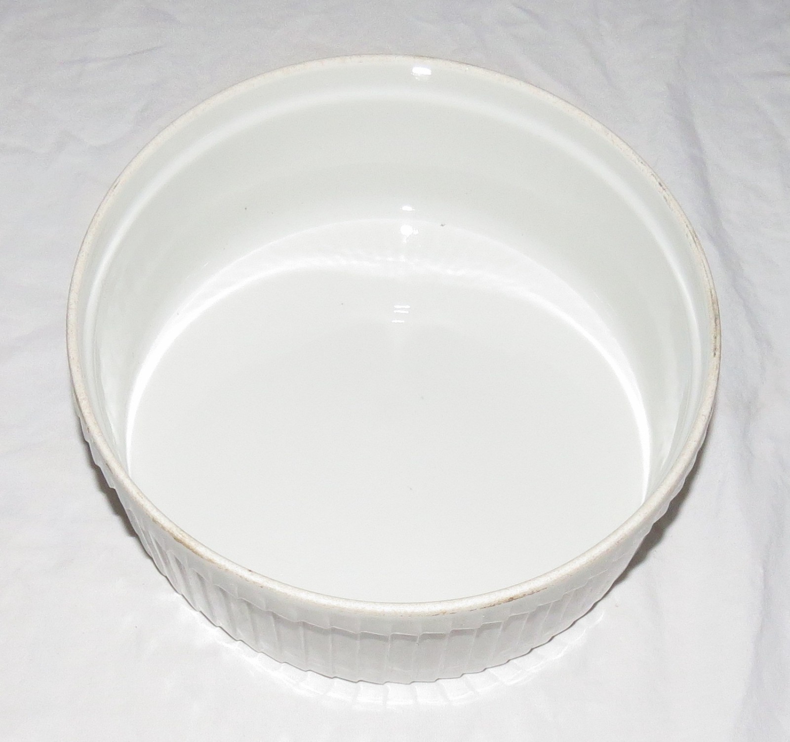 Pillivuyt 8 inch Diameter, 3 inches tall, White Ribbed Souffle Made in France