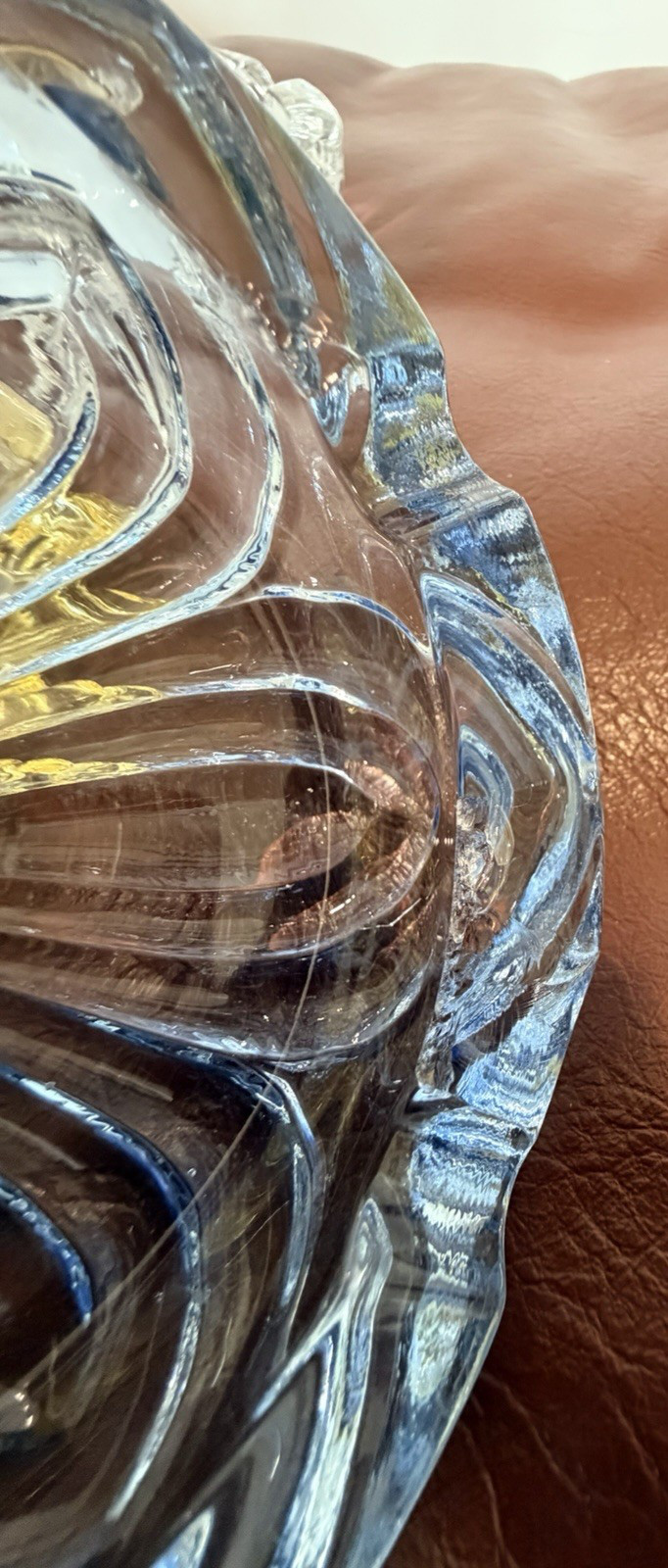 Set of 3 ashtrays Glass Bowls Blue Clear Yellow Pattern 5in Round