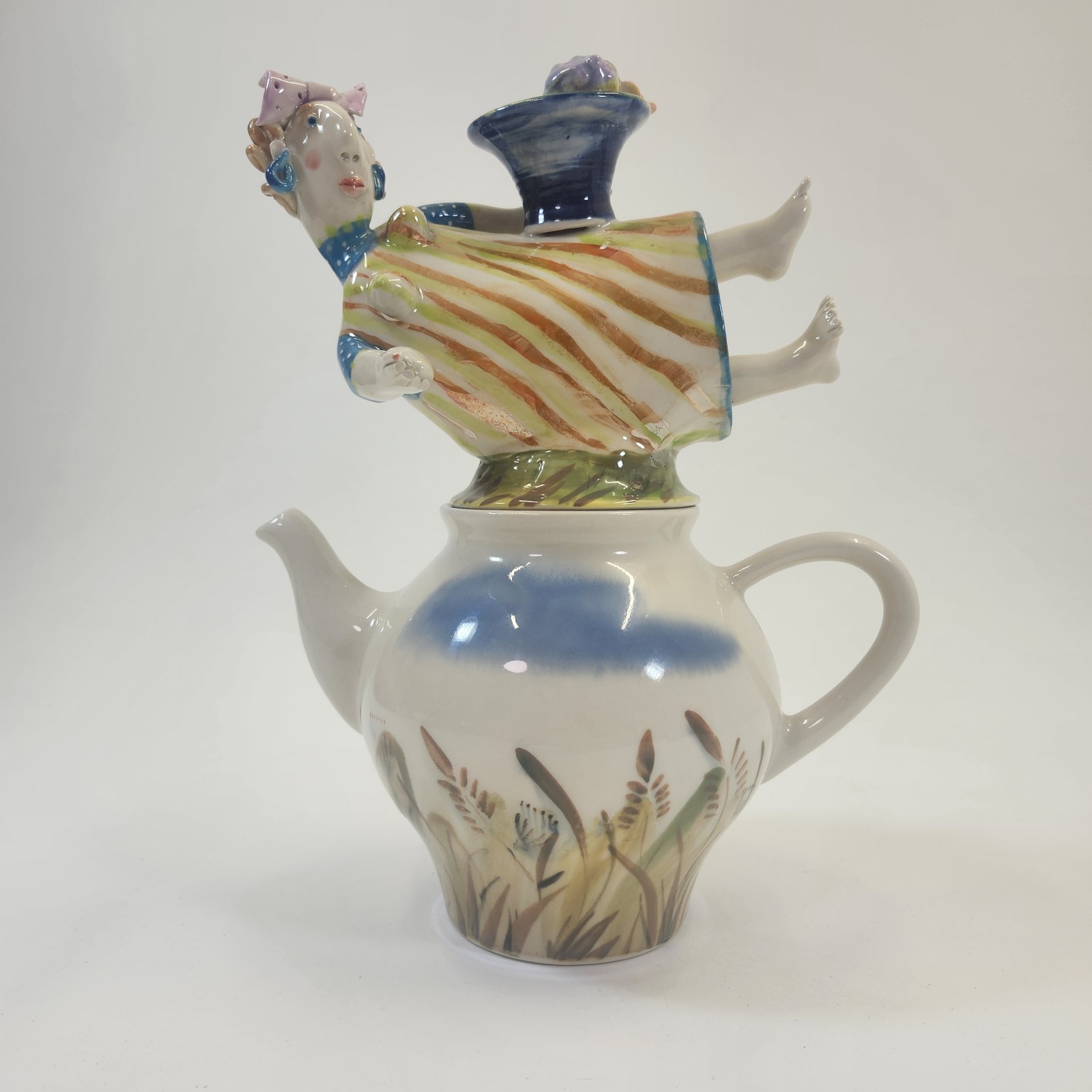 Julia Kirillova Teapot Signed 1997 Russian Studio Pottery Figural Art Whimsical
