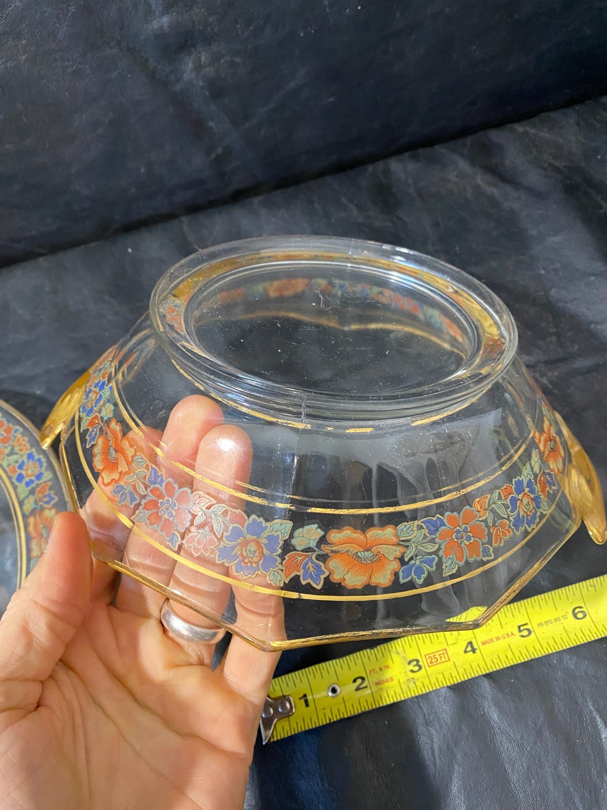 1940s serving bowl & cake plate floral pattern gold trim
