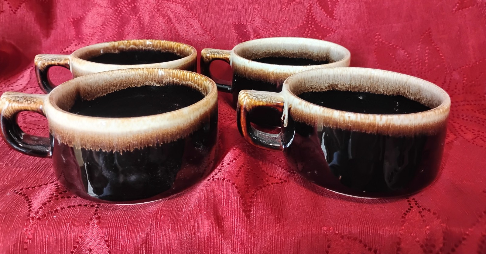 Set of 4 Vintage Pfaltzgraff Gourmet Brown Drip Glaze Coffee Cup